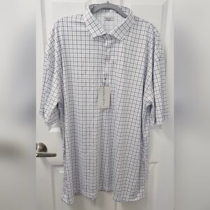 Men's White and Black Checkered Polo Shirt